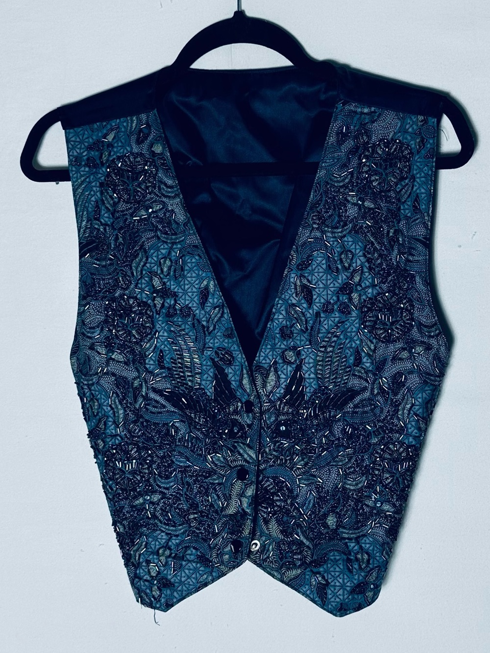Vintage 90s Fully Beaded Paisley Snap Front Satin Back Vest XS Waistcoat Whimsy